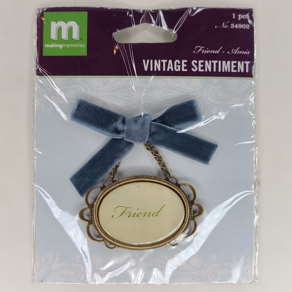 Making Memories Vintage Sentiment Friend Metal Sticker Velvet Bow 2010